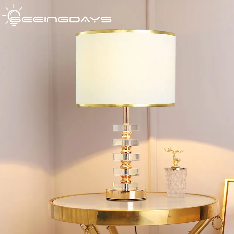 SeeingDays Luxury Crystal Table Lamp Post Modern Simple American Style Table Lamp For Living Room Bedroom Bedside Lamp