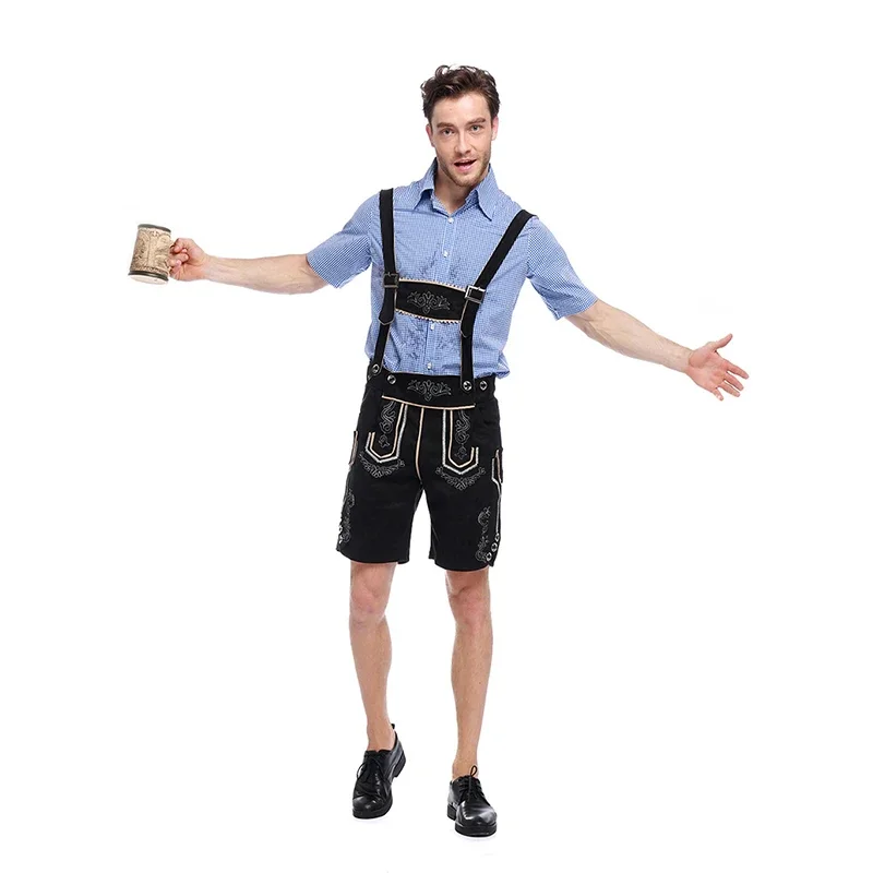 Genuine Leather German Beer Man Costumes Adult German Bavarian Oktoberfest Costume Men Halloween Cosplay Costumes