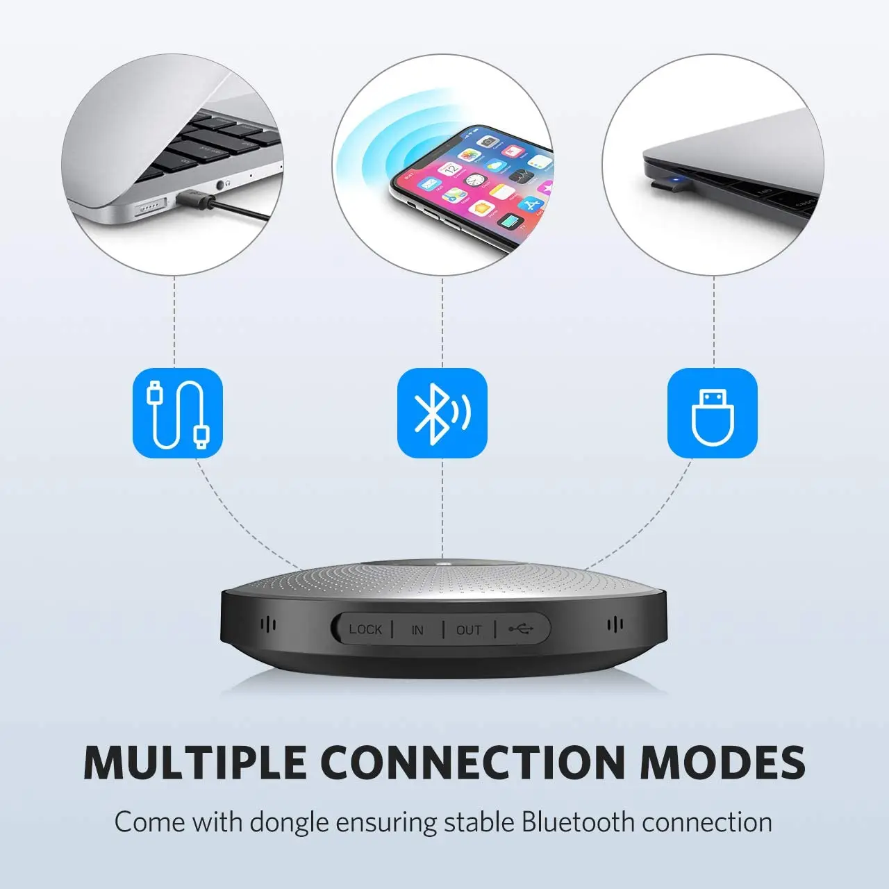 Bluetooth-Freisprecheinrichtung USB-Konferenzlautsprecher EMEET M2 mit Mikrofon Business 360o Sprachaufnahme Konferenzruflautsprecher Skype – Detail 5