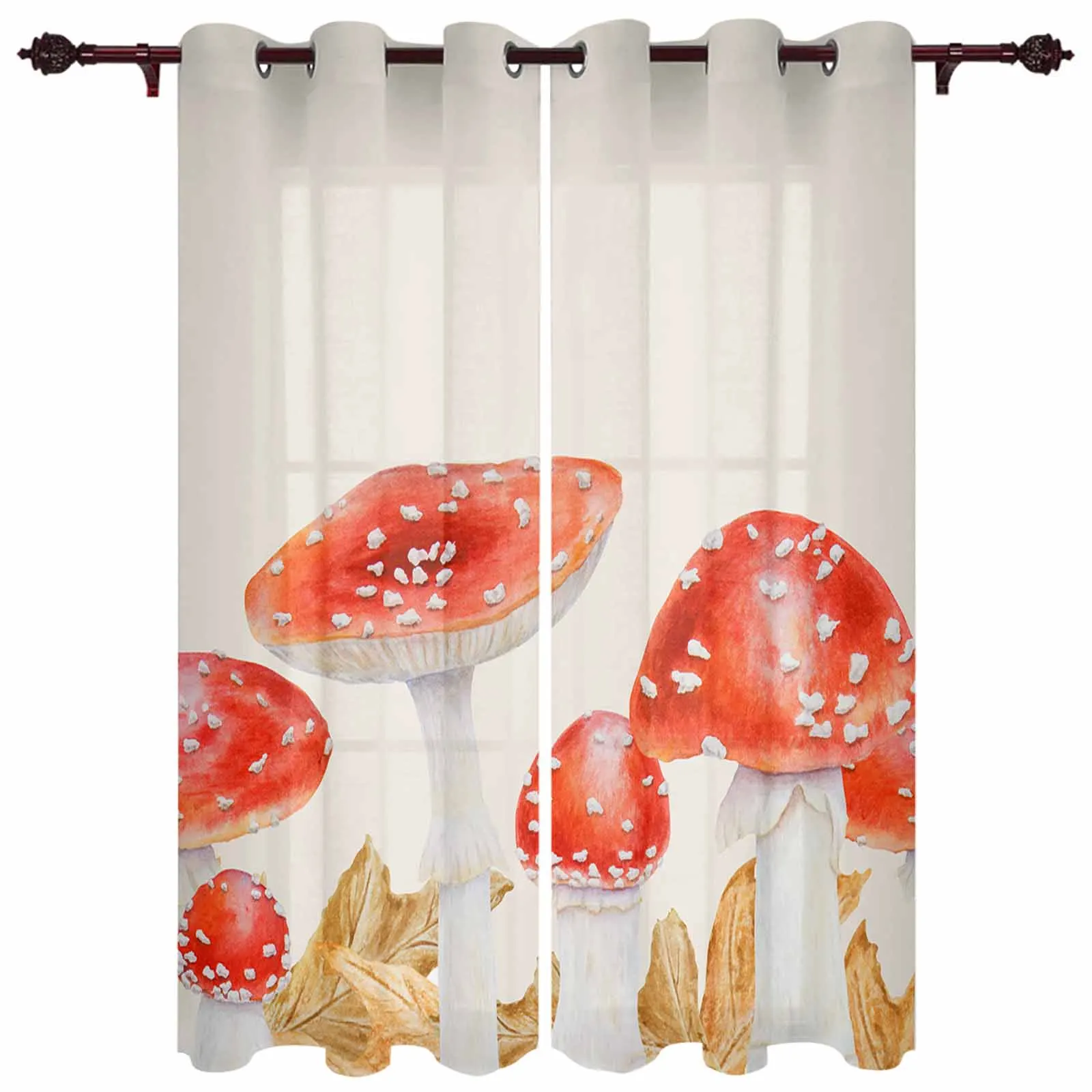 Vintage Mushrooms Ferns Leaves Autumn Modern Panels Hall Curtains for Living Room Bedroom Window Curtains Hotel Drapes