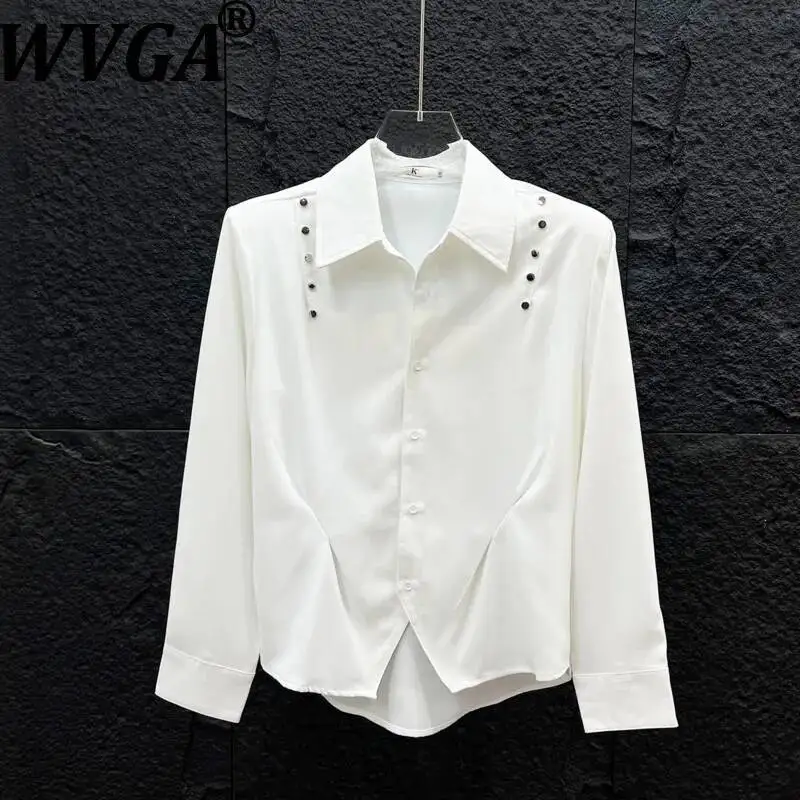 

WVGA Spring Summer New Men's Metal Rivet-decorated Shirt Stylish Deconstructed Pleated Design Korean Style Casual Top Ins W25334