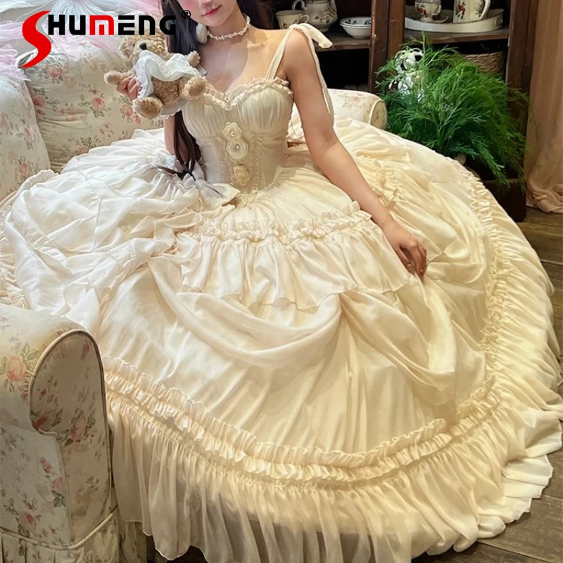 

Japanese Lolita Solid Color Vestidos Flower Wedding party Gentle Ladylike Big Dress Birthday Party Small Dresses Women's Dress
