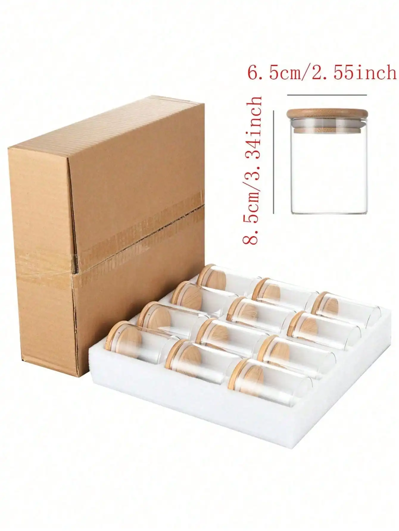 (12 برطمانًا + 16 ملصقًا) مجموعة برطمان توابل زجاجي بغطاء من الخيزران - تخزين مختوم للحبوب والشاي والقهوة ومستلزمات المطبخ