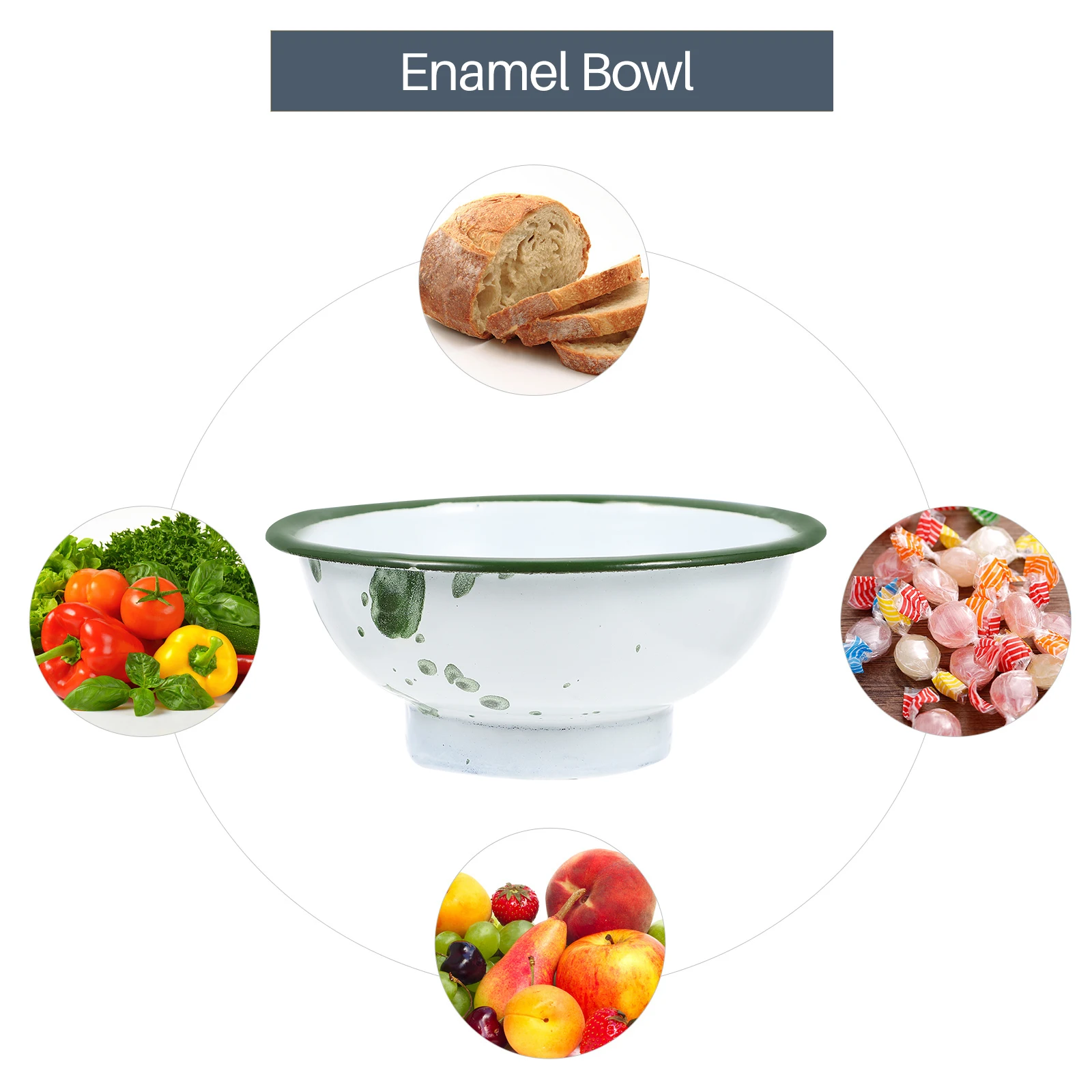 

4 Pcs Retro Enamel Bowls Vintage Kitchenware Food Storage Soup Ramen Rice Bowl Fruit Dishes Home Restaurant Hotel Practical