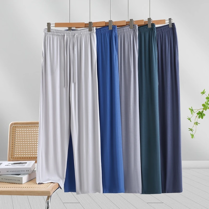 

Modal Men's Sleepwear Loose Fit Summer Thin Straight Leg Home Pants Casual Breathable Large Size Long Trousers