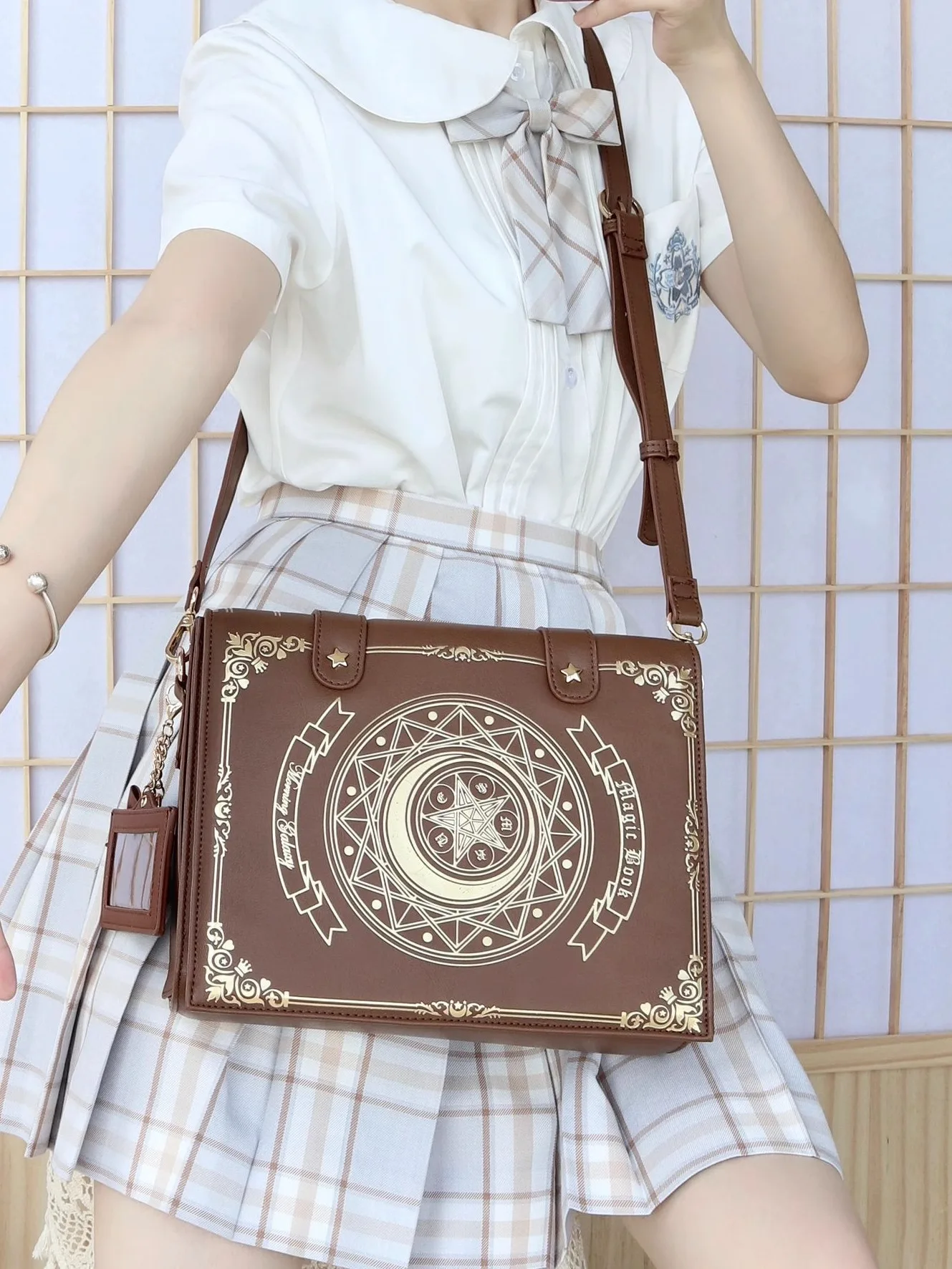 Bolsa Lolita con estampado de estrellas para niñas, bolso cruzado con estampado dorado, accesorio de Cosplay, uniforme JK para estudiantes, regalo