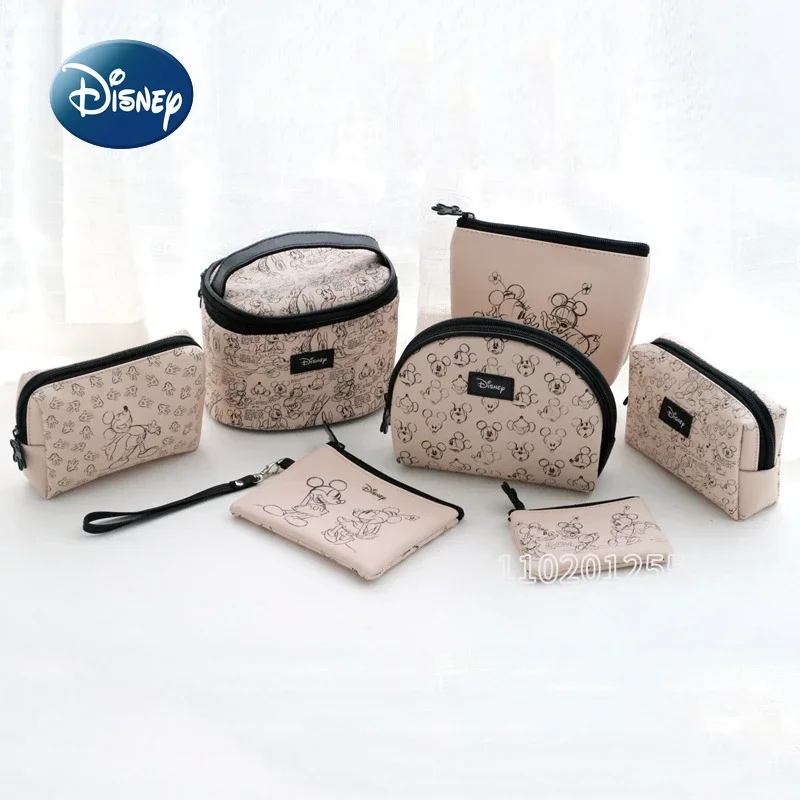 

Disney Mickey New Women's Cosmetic Bag Luxury Brand Original Women's Cosmetic Bag Cartoon Zero Wallet 5-piece Set Storage Bag