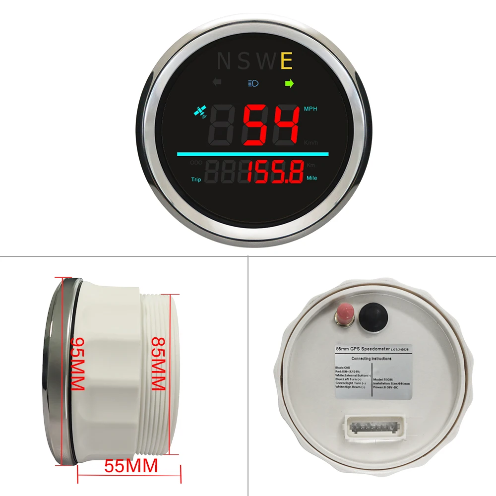 

Rhaxel 85MM GPS Speedometer MPH KMH with Tripmeter Odometer High Beam Turn Left Right Light for Car SUV Truck 12V 24V