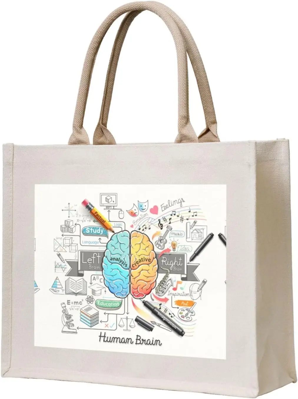 Human Brain Canvas Tote Bag For Women, Aesthetics Tote Bag Beach Travel Tote Handbags Shopping Daily Working