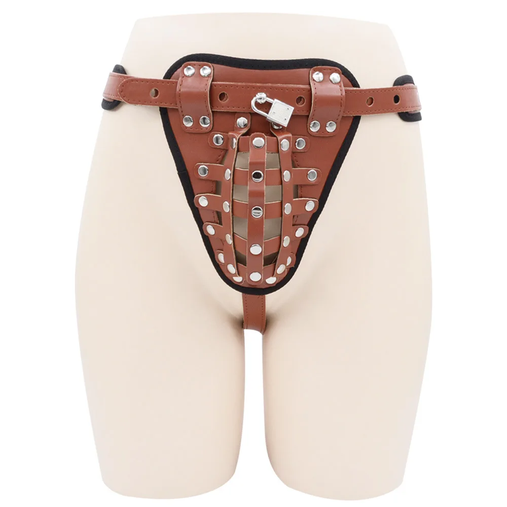 Male Chastity Belt Devices Harness with Lock Cock for Men Adult Men's Bondage Leather Chastity Lock Pants Underwear Sex Toy view 4
