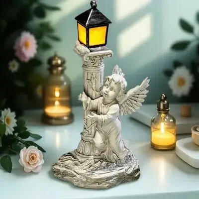 

Roman Column Angel Statue Resin Garden Ornament Solar Powered Outdoor Decor Glowing Landscape Adornment For Yard Park