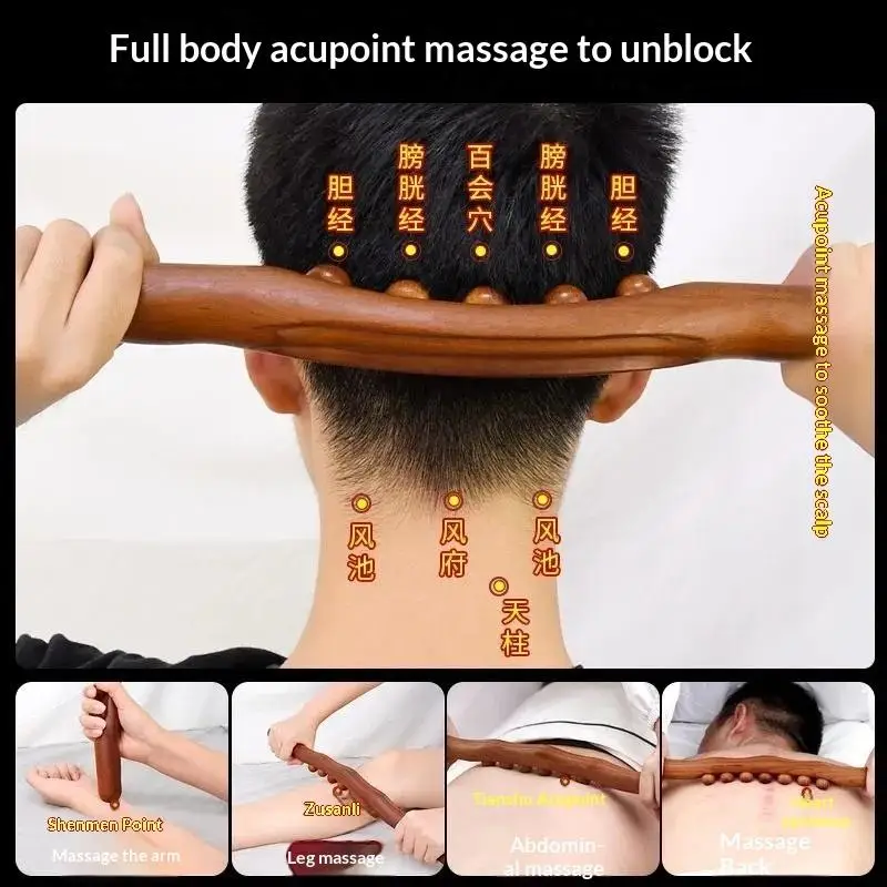 Guasha 5-Bead Wood Massage Roller Stick Lymphatic Drainage Tool for Full Body Relaxation Home Travel Use view 6