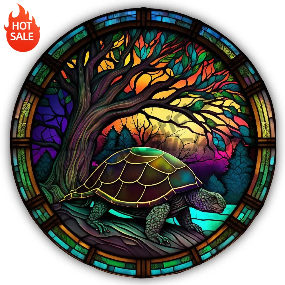 Colorful Stained Glass Effect Art Turtle Matte Vinyl Sticker For Laptop And Car Window Shape Cut Decorative Art Decal