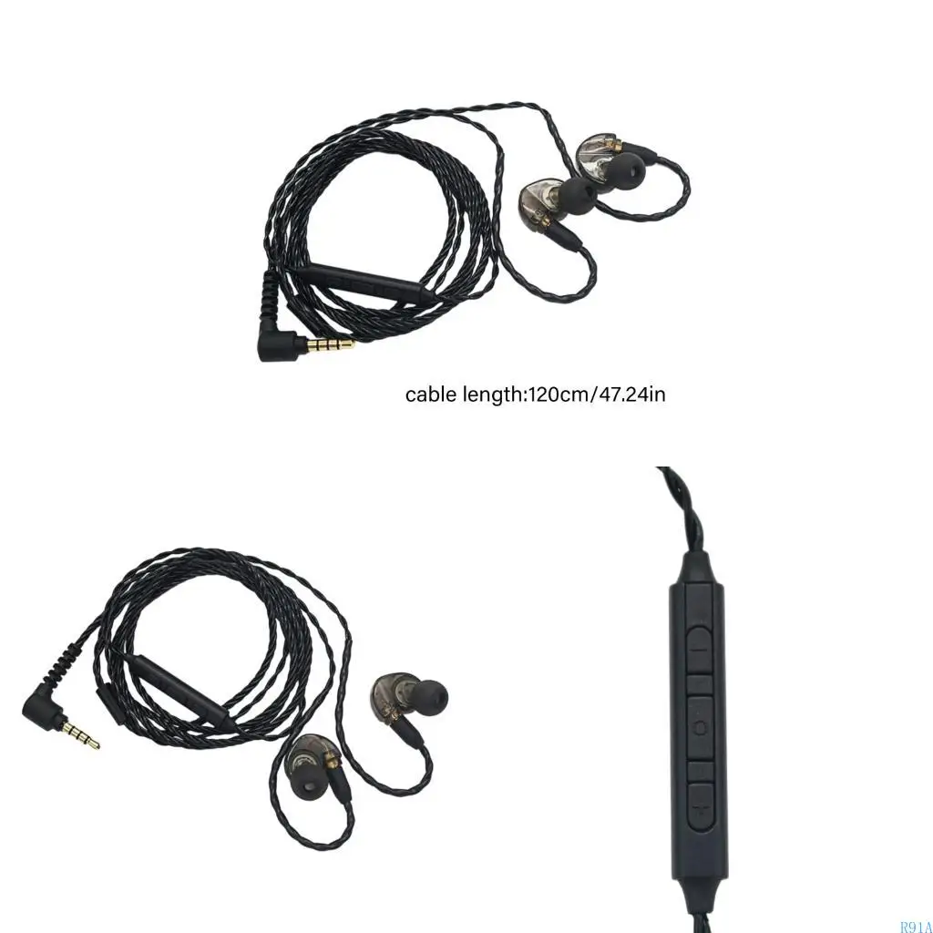 R91A Enhanceds 4Strand Braideds MMCX Headphone Wire Three Button Microphones 3.5mm Sound Jacks