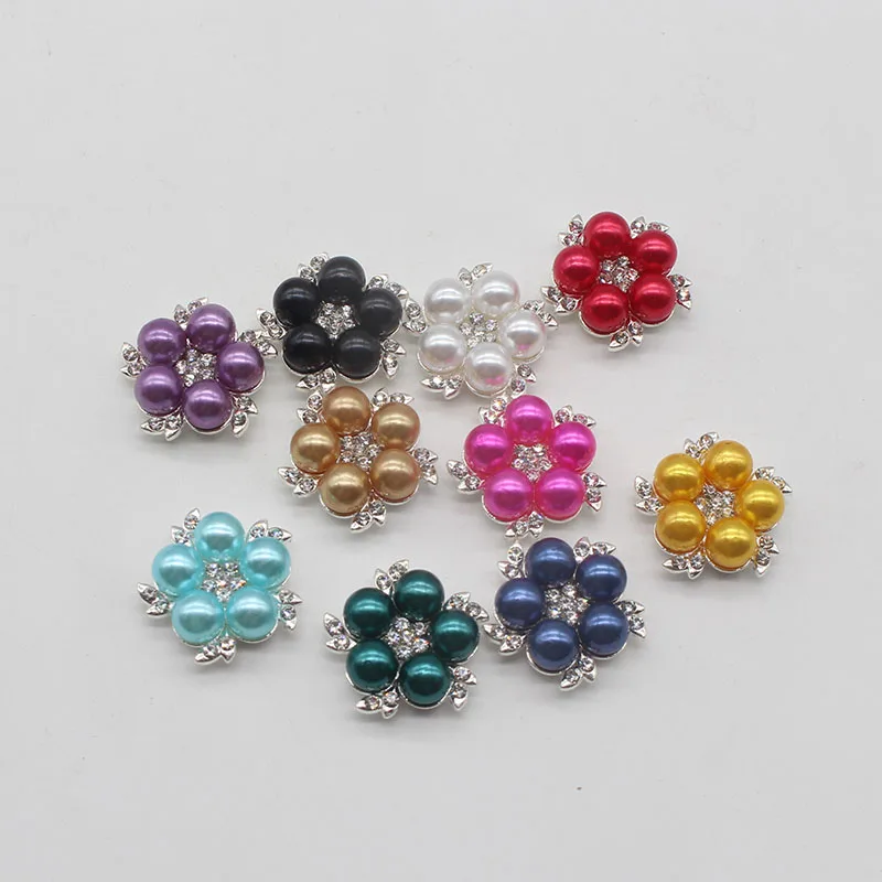 10 pcs22 * 22mm bottone di perle di strass in metallo poli-colore, accessori per bottoni circolari alla moda abbigliamento per camicie, cappello,