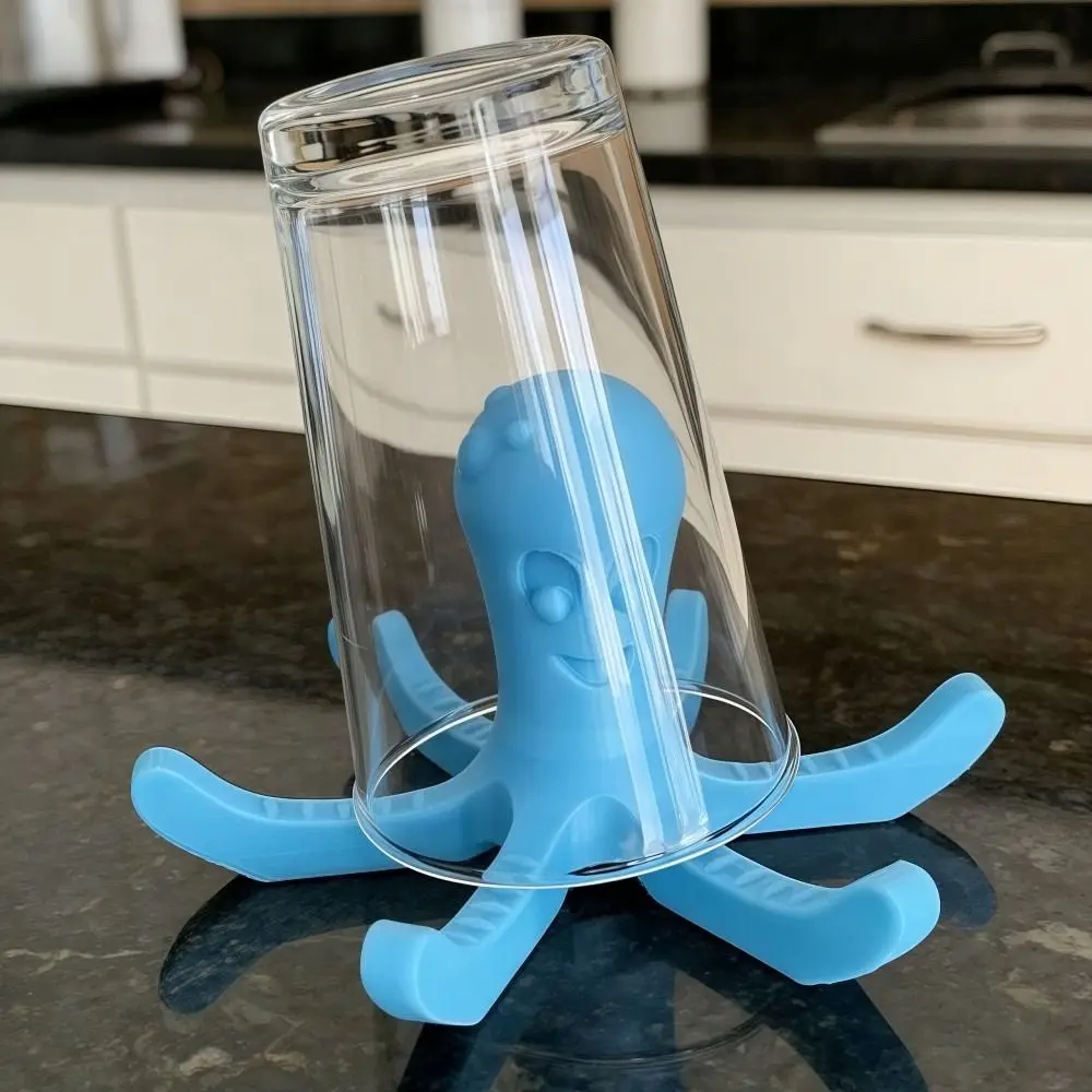 Picture 6: 6 Claws Octopus Cup Drain Rack 3D Printing Big Octopus Water Bottle Drying Rack Modern Design Blue Red Water Cup Holder