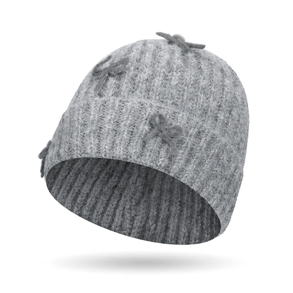 

Толстая вязаная шапка-бини в стиле ретро, теплая шерстяная пуловерная шапка в корейском стиле, однотонная корейская шапка с бантом, осенняя шапка