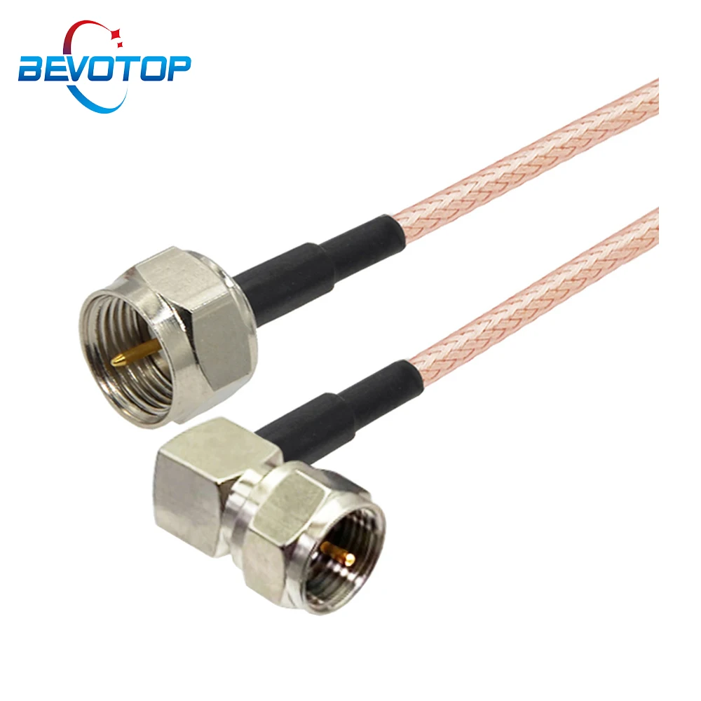 BEVOTOP RG179 Cable 75 Ohm F Male to F Male 90° Connector Cable RF Coaxial Extension Pigtail for TV Set-top Box DIY Jumper