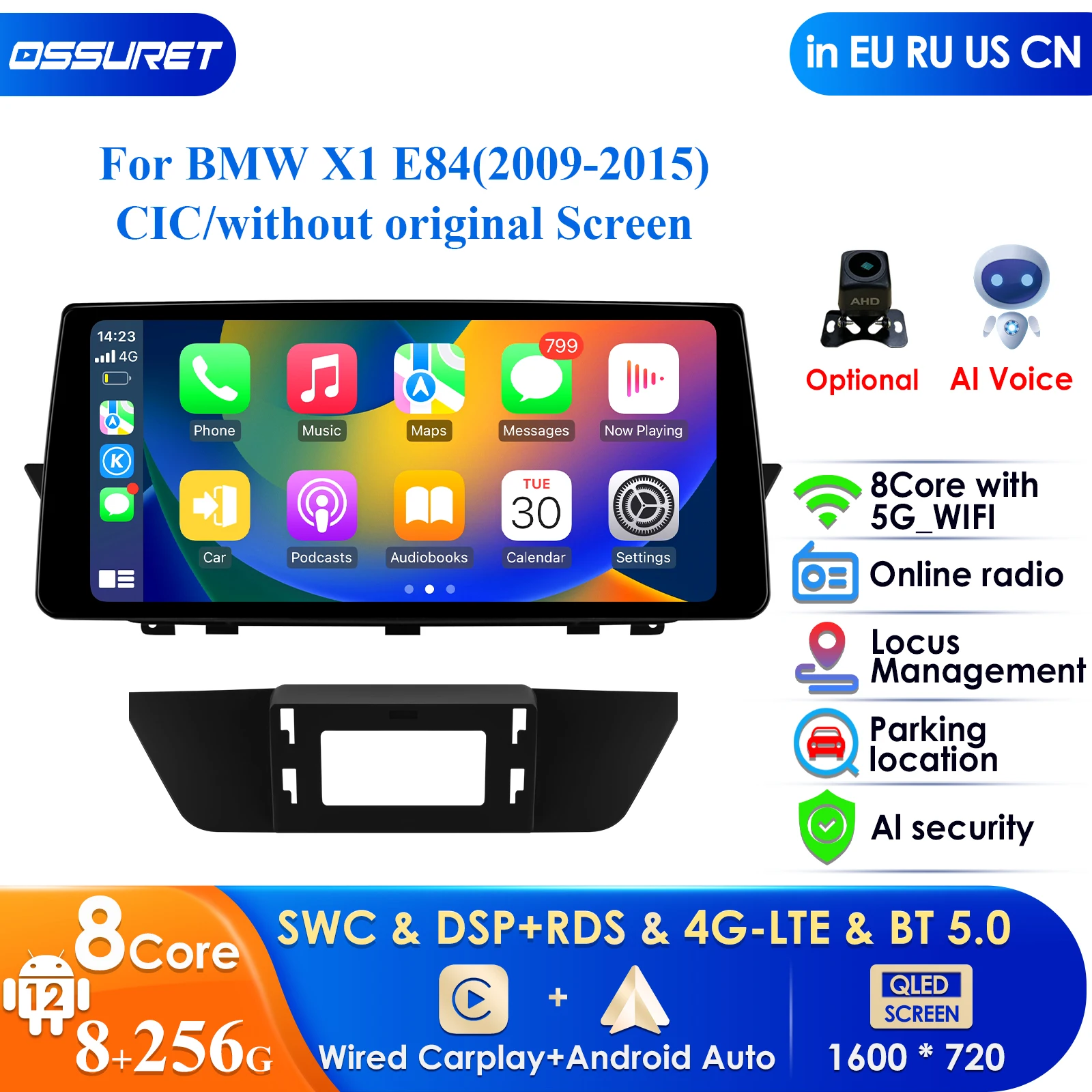 

8G+256GB Android 12 Car Radio for BMW X1 E84 CIC 2009-2015 NO Original Screen IDrive Multimedia Video Player Carplay Auto 4G DSP