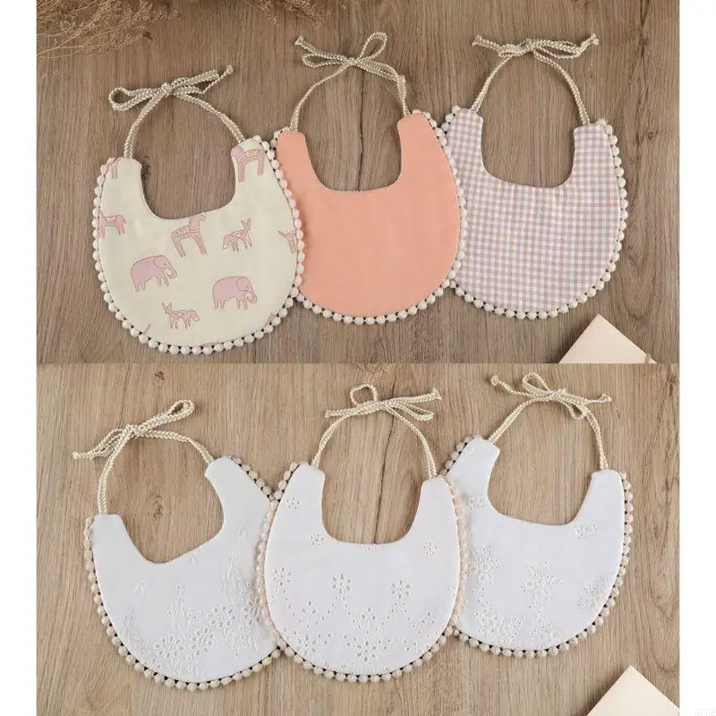 

57EE Baby Tassel Saliva Towel Floral Vintage Newborn Photography Double Side Bibs Boys Girls Props Bandana Countryside Costum