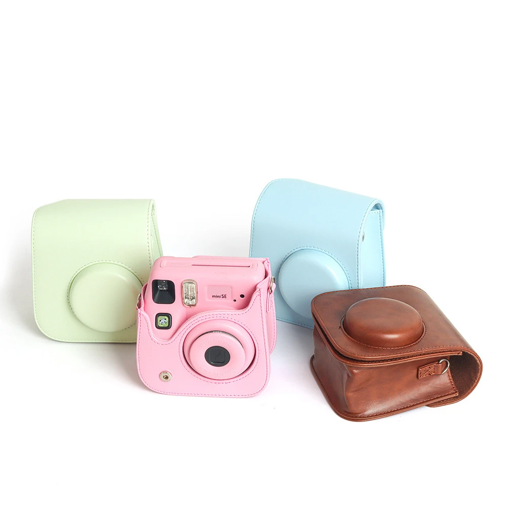 Retro Camera Bag for Instax Mini SE with Shoulder Strap PU Leather Cover Camera Protective Case