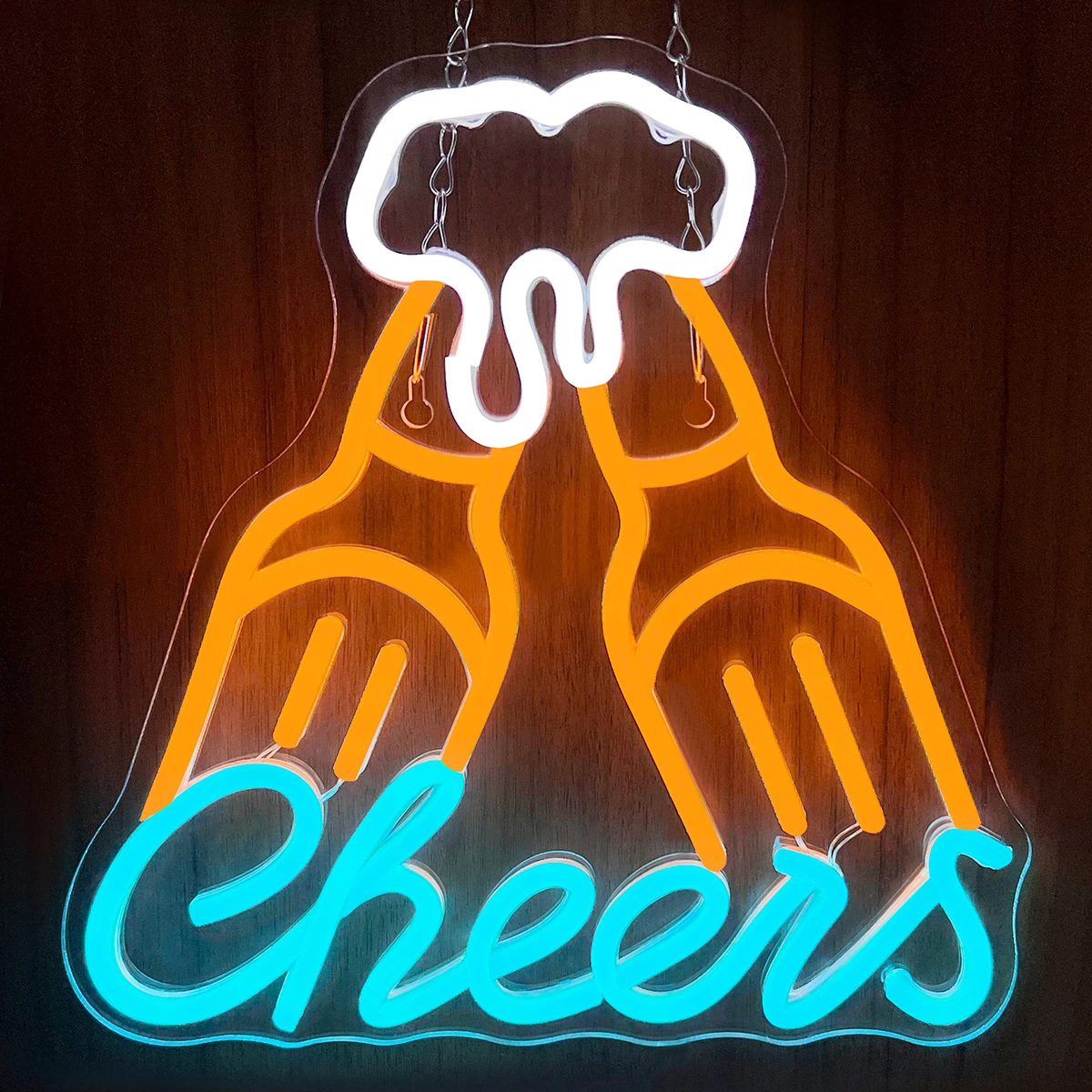 Cheers Sign Neon Signs USB Powered Light Up Wall Decor for Teen Room Party Light Beer Bottle Neon Light Sign for Restaurant Bar