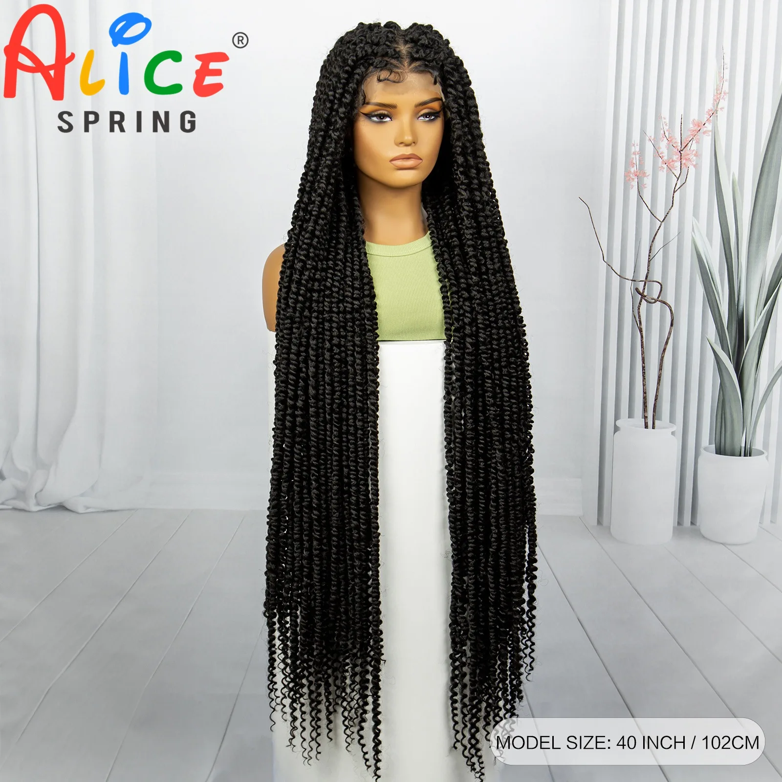 40 Inch Natural Synthetic Full Lace Braided Wig Wig for Black Women Dreadlocks Knotless Box Braded Lace Synthetic Lace Front Wig