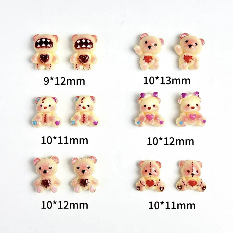 30PCS Resin Cartoon  Heart Teddy Bear Nail Art Charms 3D Cute Powder Blusher Bear Nail Decoration Accessories for DIY Manicure