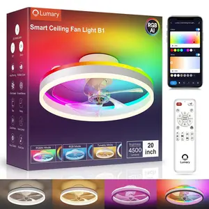 Smart WiFi Ceiling Fans with Lights, RGBAI Flush Mount Ceiling Fans with Lights and Remote, Dual Lighting Mode Modern LED Low Pr