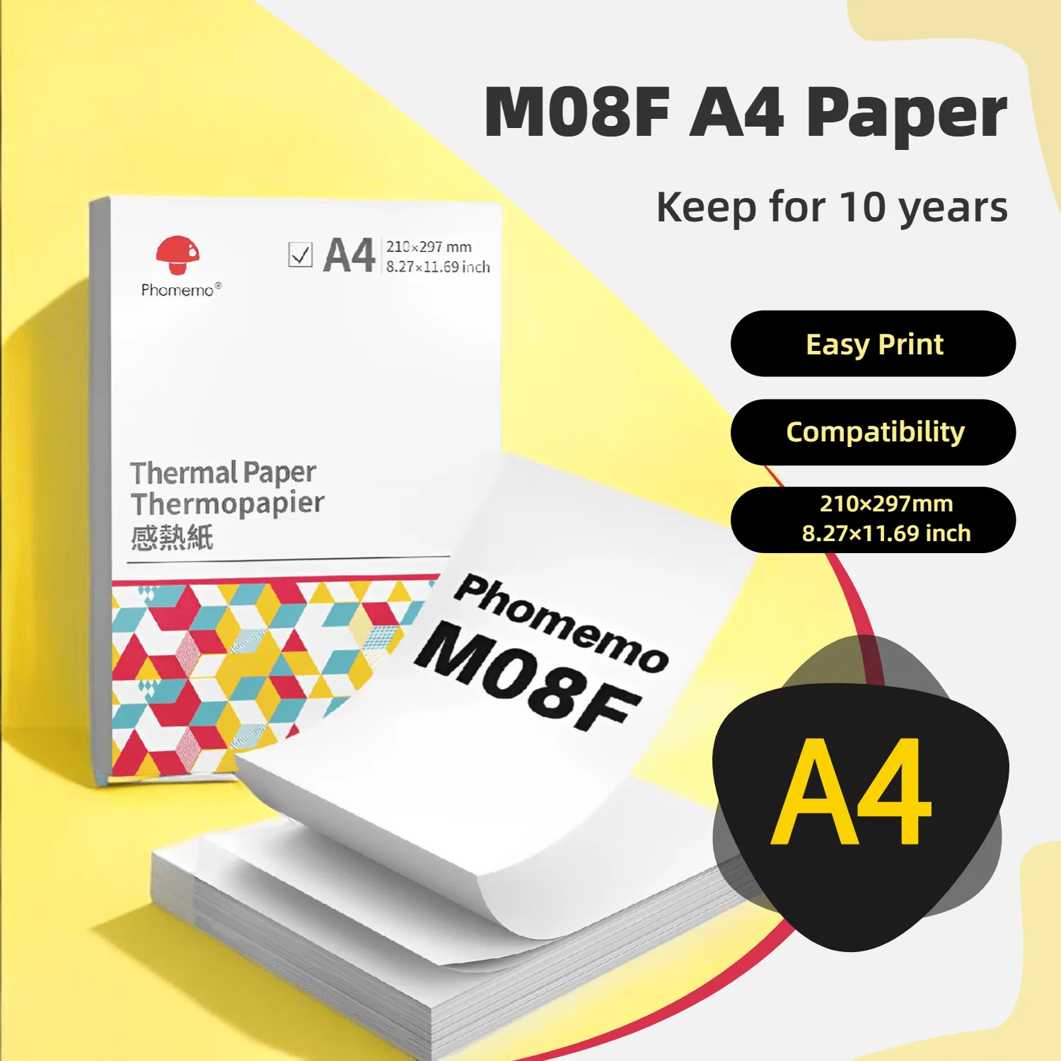 Термобумага Phomemo A4, 100/200 шт., совместима с принтером Phomemo M08F M832, портативный термопринтер Brother Pocket Jet MT800
