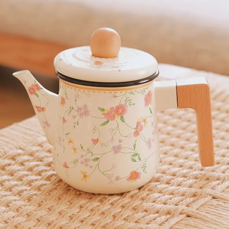 

1.2L French Girly Heart Flower Enamel Teapot Kettle Boiler Induction Cooker Gas Cooker Universal