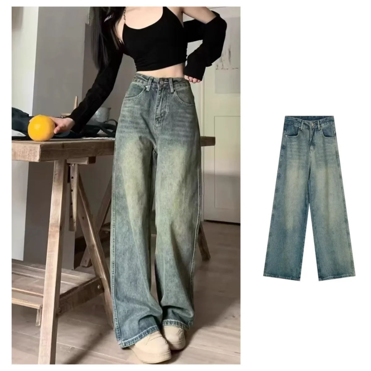 Vintage Women's High-Waisted Slimming Jeans American Style Casual Denim Trouser…