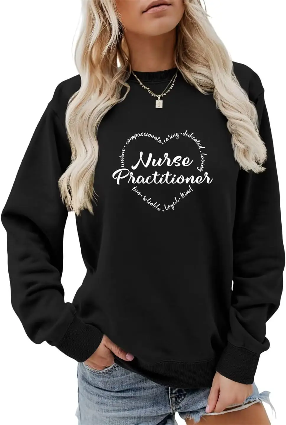 

Nurse Sweatshirt Women's Nurse Practitioner Heart Graphic Shirt Casual Long Sleeve Pullover Top Funny Gift for Nurse