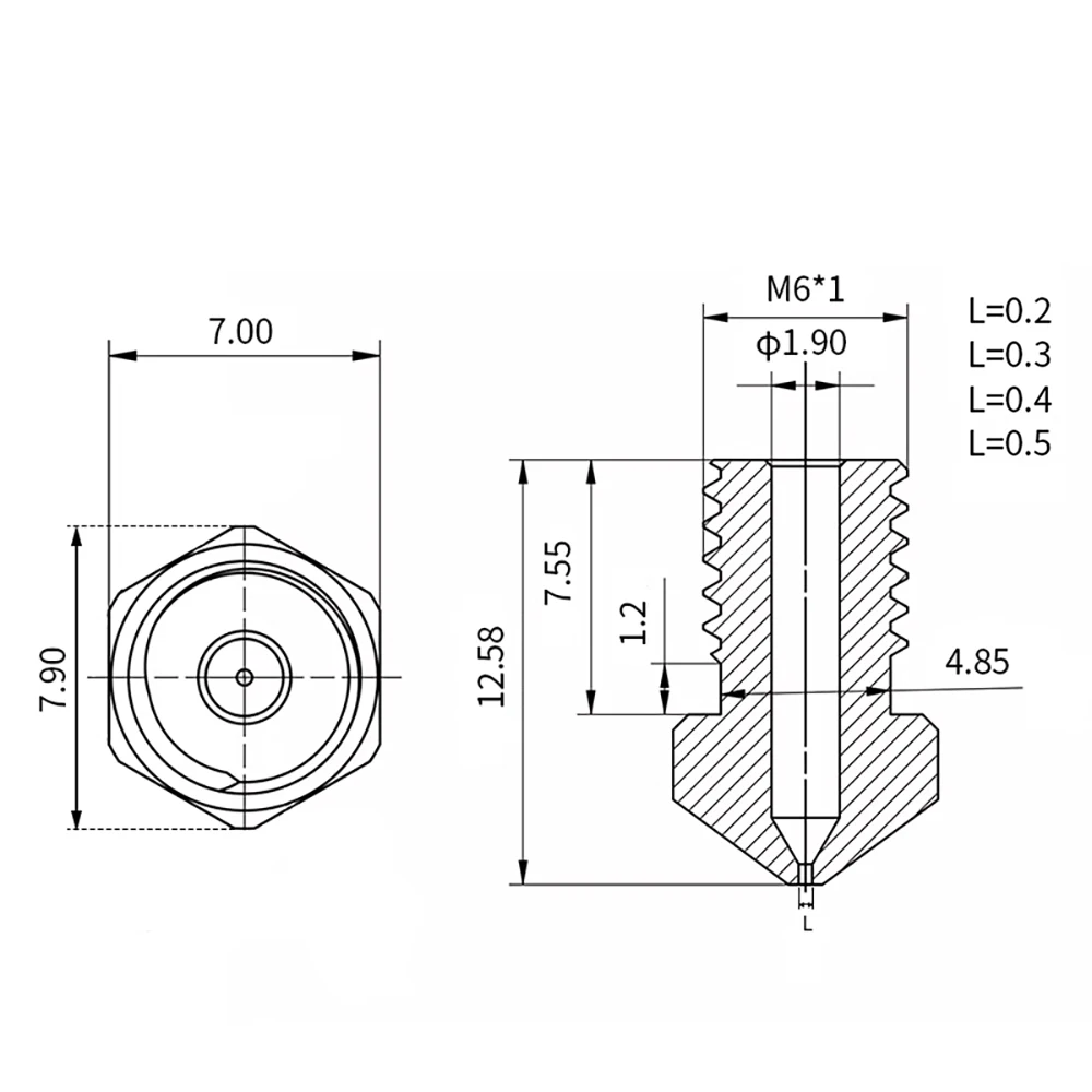 E3D V6 Copper Nozzle 0.2/0.3/0.4/0.5mm For 1.75mm 3mm Filament E3D V6 V5 Copper Nozzle Extruder