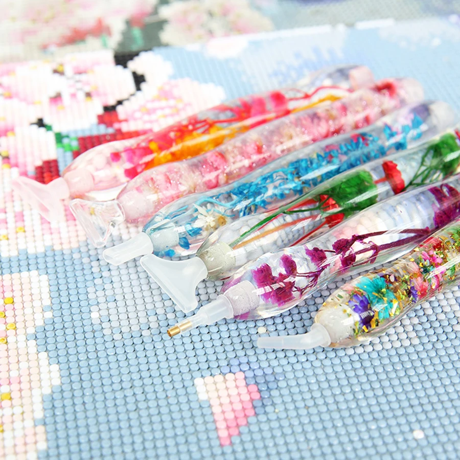 5D Harz-Diamantmalerei-Stift mit 6 Stück Plastik-Ersatzstiftköpfen, Blumen-Punktbohrstifte, DIY Kunsthandwerk Diamantmalerei – Detail 10