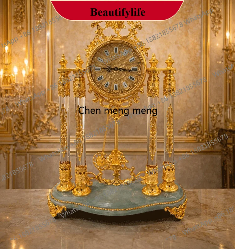 d178 Retro and elegant golden small seat clock villa living room bedroom desktop decoration copper bell high-end handmade