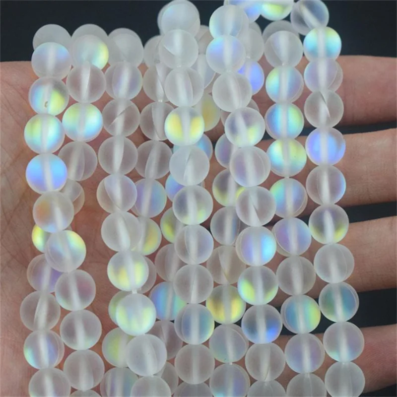 Matte Aurora Kristallglasperlen Frosted Mystic Aura Meerjungfrau Perlen Runde Mondsteine für Armband Halskette Schmuckherstellung DIY