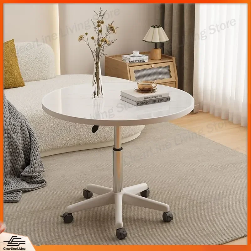 Modern Pulley Lift Round Table Adjustable Height Sofa Side Table for Living Room Bedroom Office Computer Desk Removable