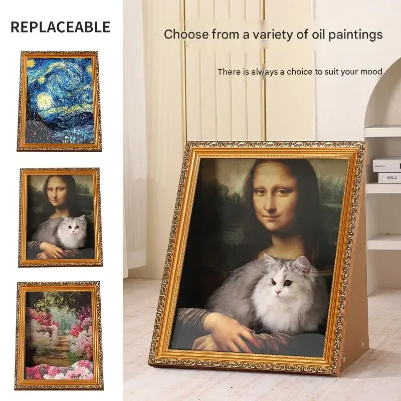

MonaLisa Oil Painting 3D Effect Cat Scratcher Bed with Replaceable Scratch Board Creative Feline Furniture Cat Scratcher Photo F