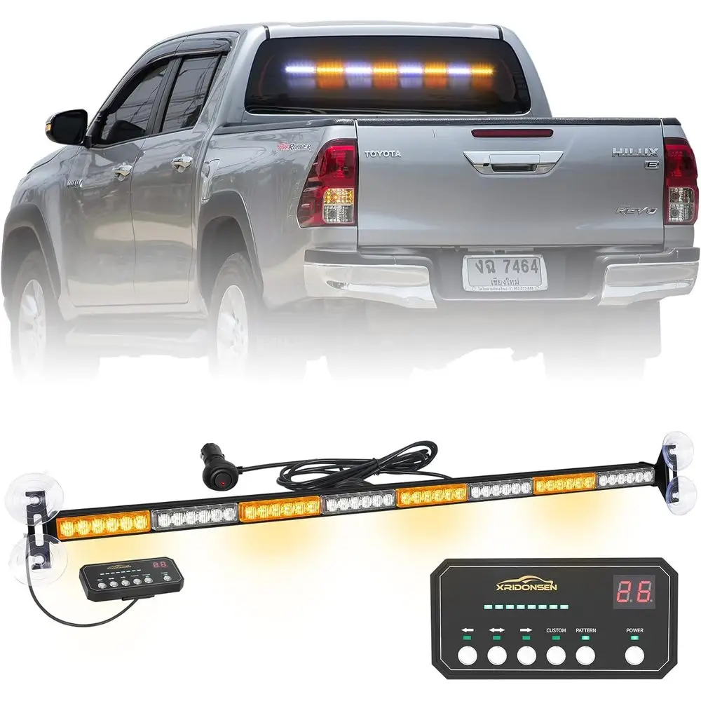 

48 LED Amber & White Strobe Traffic Light Bar, 35 Safety Warning for Construction Vehicles, Tow Trucks & Wreckers