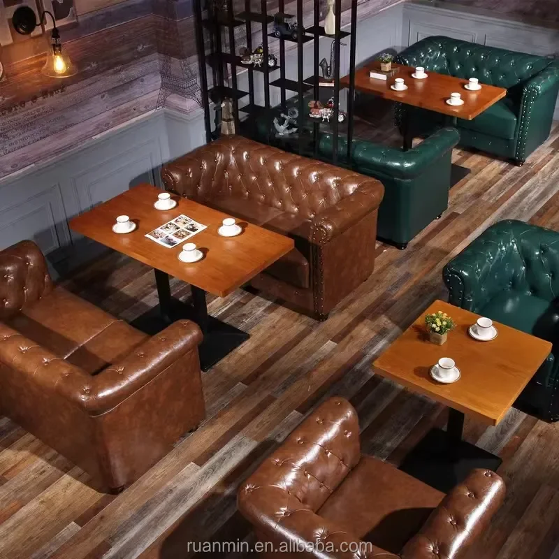 American Classic Cafe Sofa Booth Bar Dining Room Table and Chair Sets Coffee Table in Wood for Restaurant Park or Coffee Shop