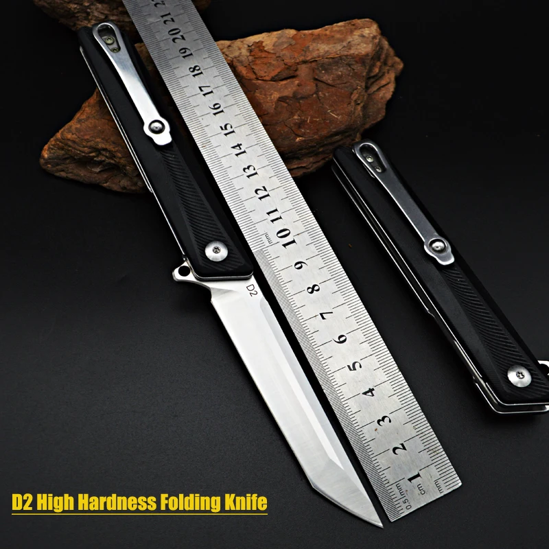 Outdoor multi-tool compact folding knife - D2 steel, high hardness, G10 handle, 9-inch survival travel-sized folding blade
