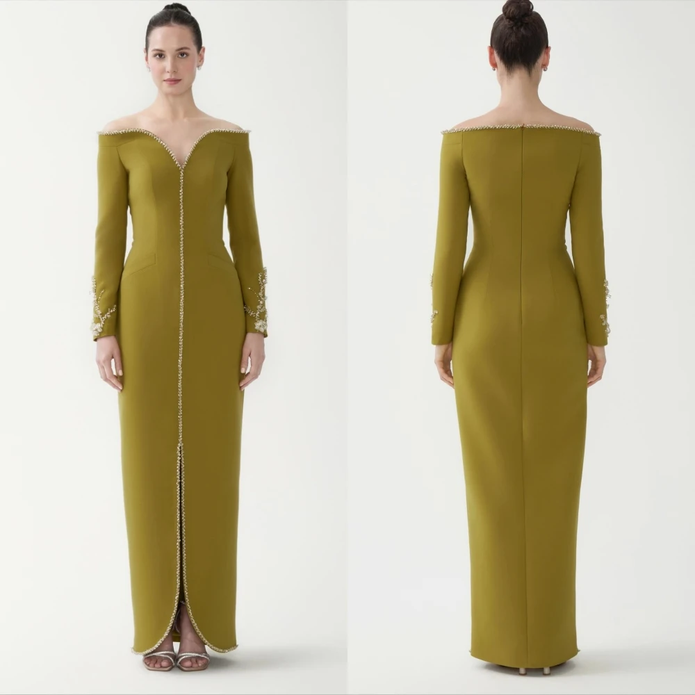 تخصيص جيرسي بريق زين خارج على الكتف فساتين طويلة مستقيمة مناسبة مخصصة حفلة أنيقة عالية الجودة