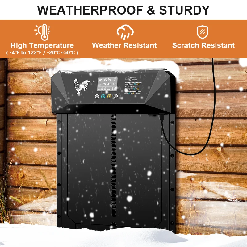 Large size solar powered automatic chicken coop door, LCD display with timer and remote control, four modes, anti pinch metal