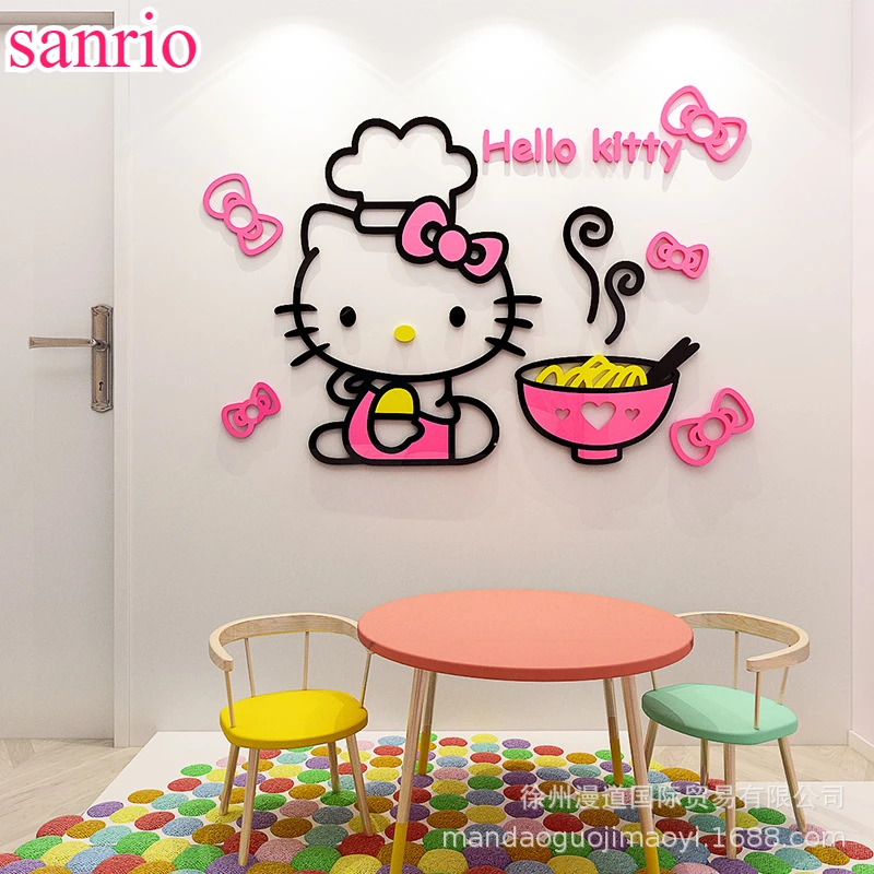 

Cartoon Sanrio Hello Kitty Room Decor 3D Wall Stickers Kawaii Anime Miorror Acrylic Wall Decoration Home Bedroom Sticker Gift