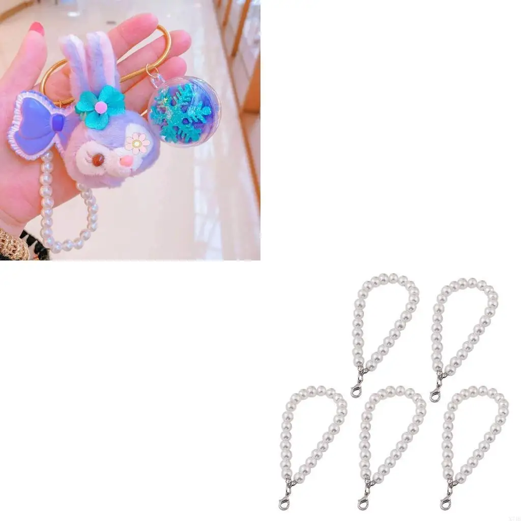 5 Pieces Stylish Hand Wrist Lanyard Faux Pearl Wristlet Chain Strap Keychain
