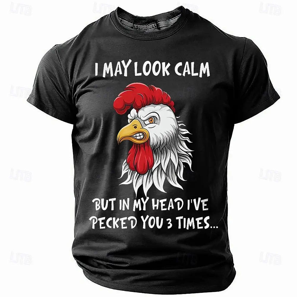 

Camiseta de manga corta con estampado gráfico de gallo feroz para hombre Casual Simple,camiseta de manga corta para