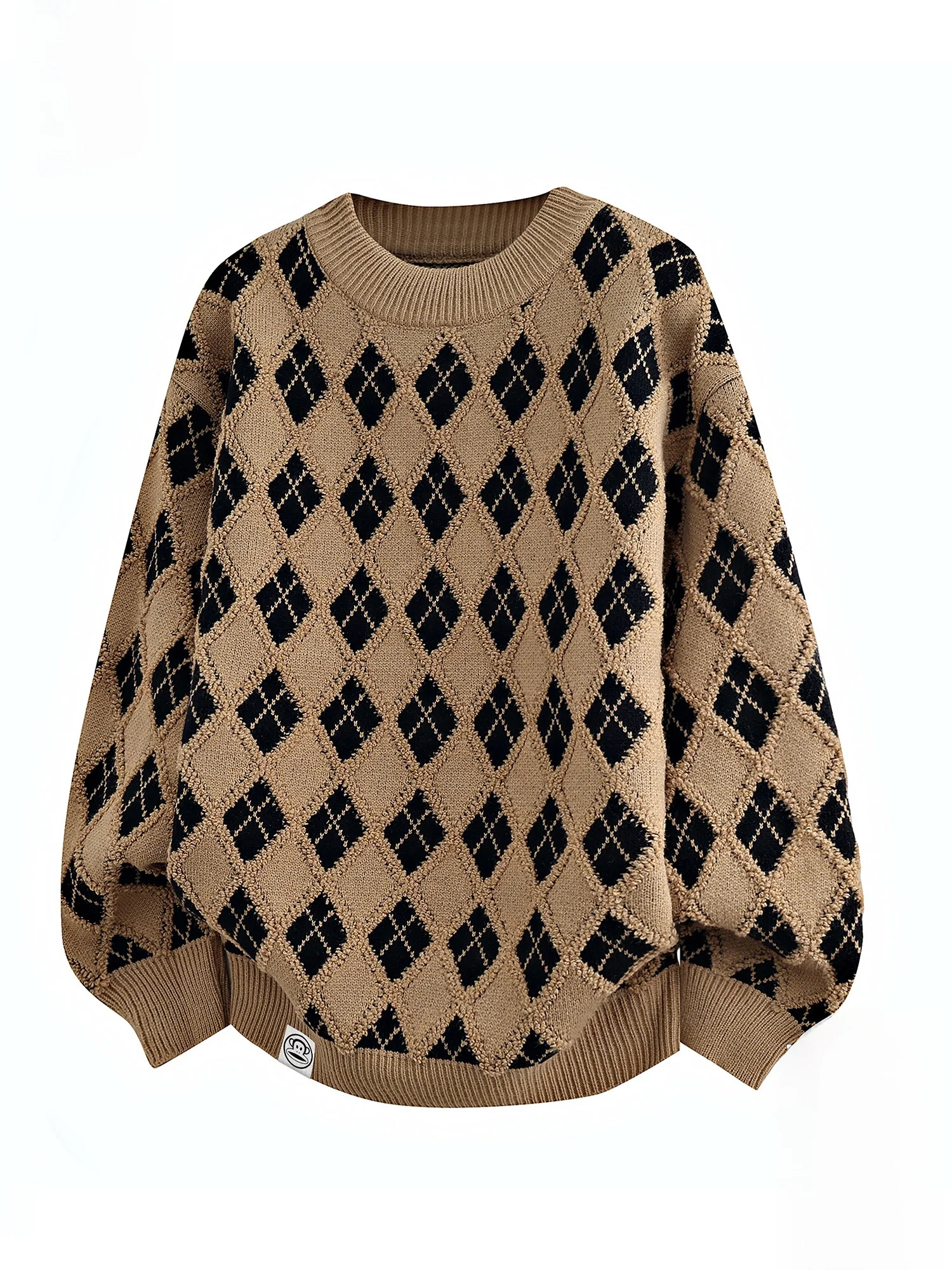 

Мужской свитер Paul Frank в стиле ретро с ромбовидным узором, круглым вырезом, модный, с цветовыми блоками, мягкий, удобный, зимний, модный