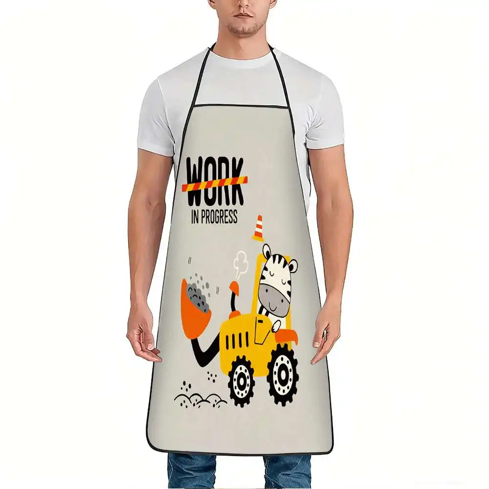 1pc of a Cartoon Apron Featuring a Zebra Tractor Design, Made from Durable And Easy-To-Clean Polyester, with an Adjustable Waist