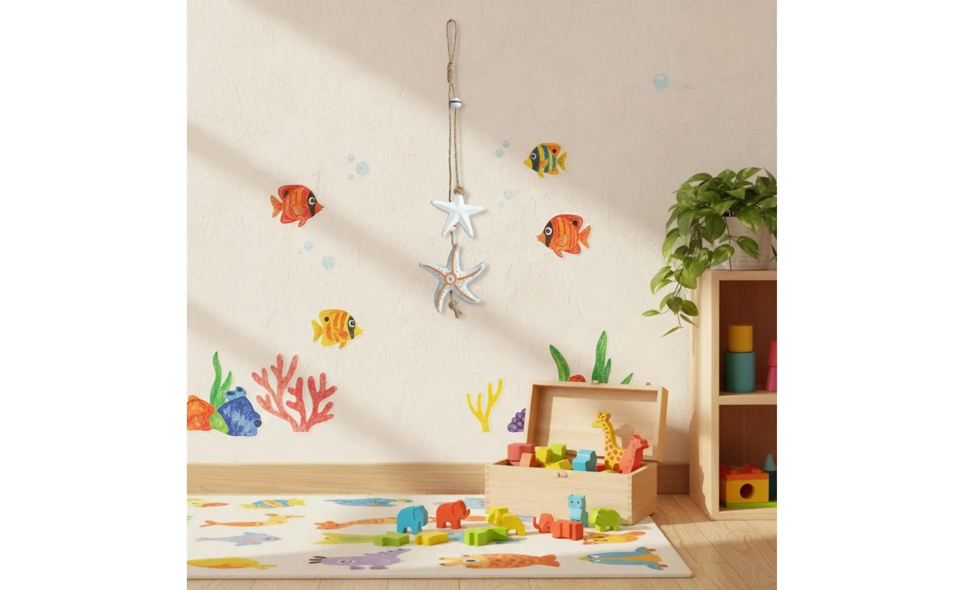 Sea Theme Wall Decoration Coastal Attraction Wooden Marine Creatures Decoration Nursery Decor Handmade for Bathroom